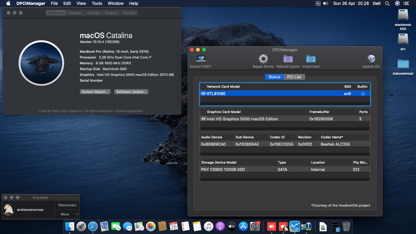 Success Hackintosh macOS Catalina 10.15.4 Build 19E266 in Dell Inspiron 5458